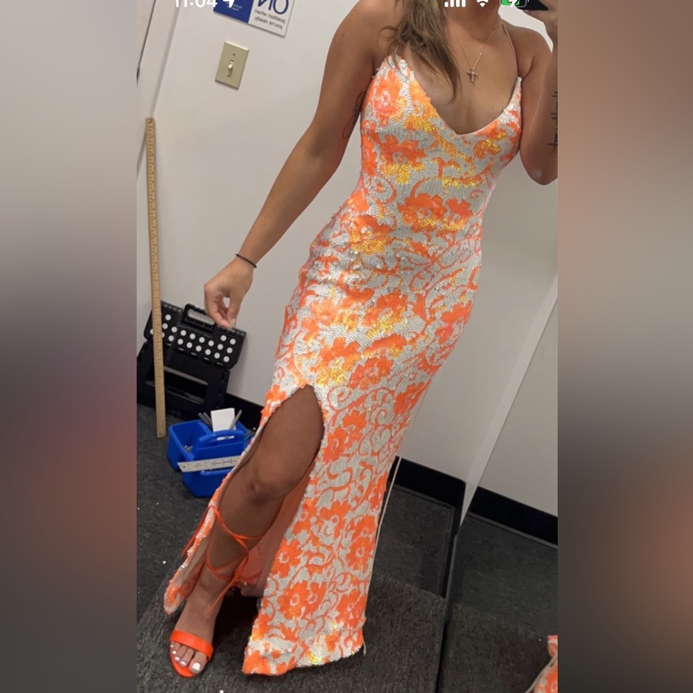 Jovani Orange Floral Prom Dress
